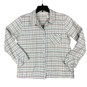Eddie Bauer‎ Pajama Top Womens M Petite Flannel Plaid Shirt Button-Up Pjs Lounge